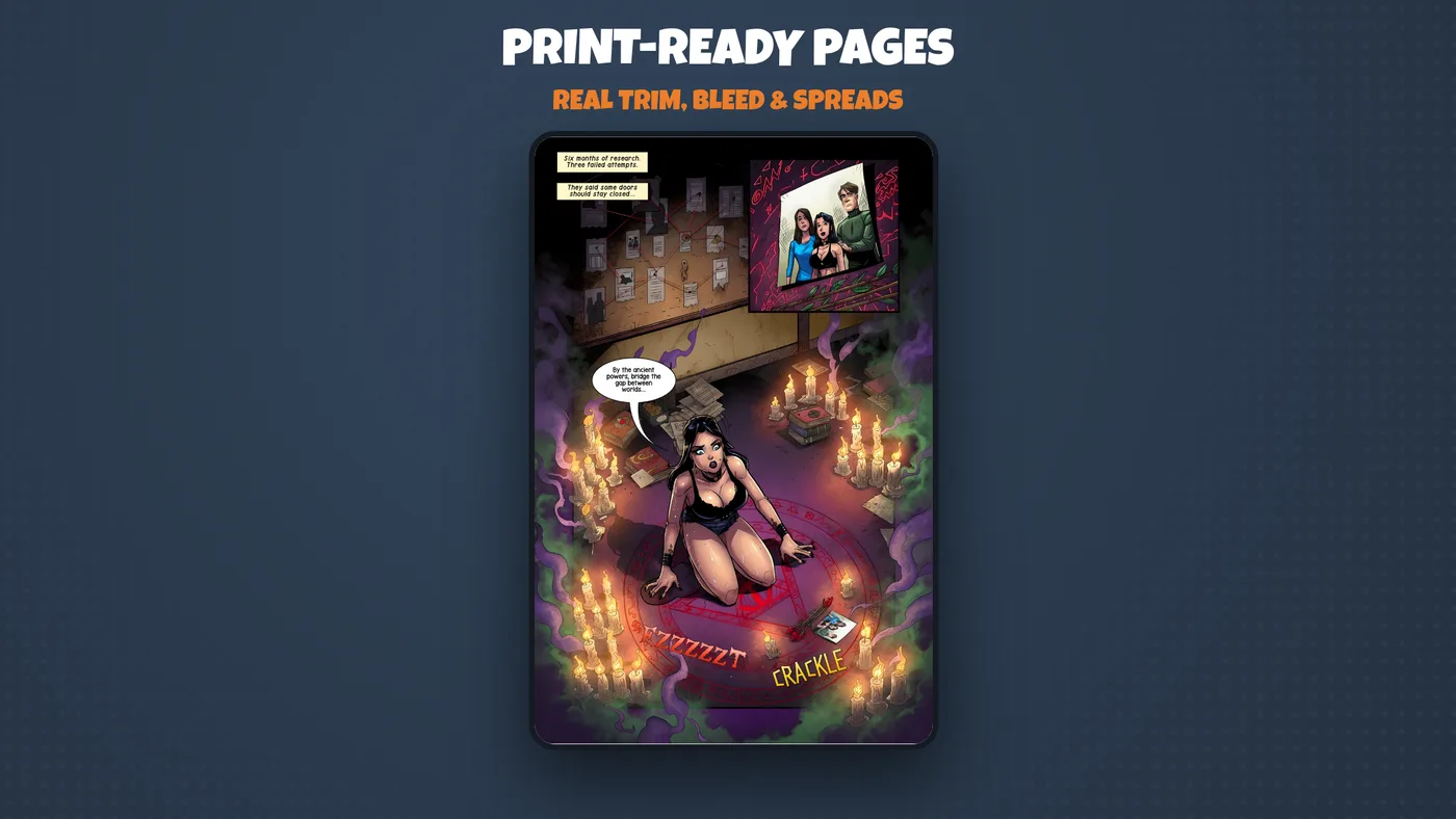 Print-ready pages with real trim and bleed